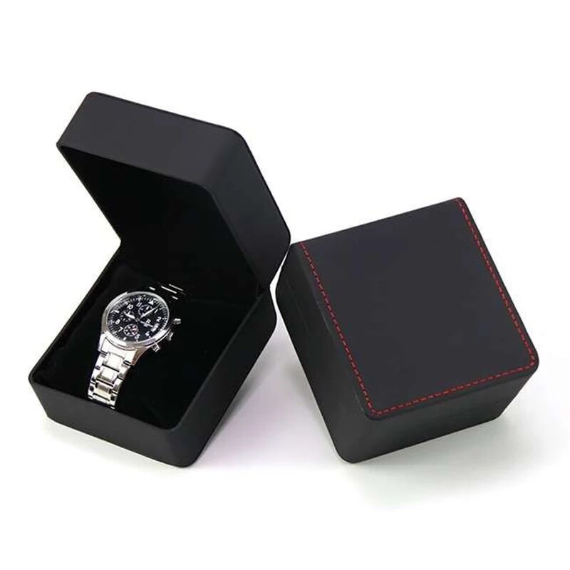 Caja de para reloj individual con almohada, organizador de vitrina de reloj de pulsera de cuero PU para hombres: Multicolor