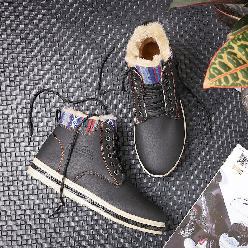 Mænd vintersko snestøvler varm pels plys vandtæt hjem flad hæl størrelse 39-44 skiløb sports sneaker