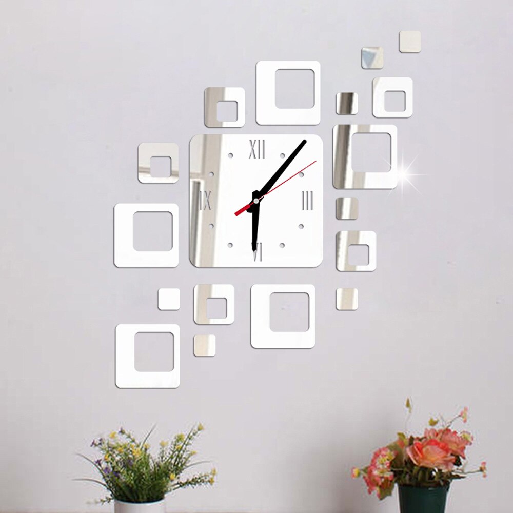 Horloge murale dorée miroir carré, moderne, autocollant mural de montre, meilleur prix, meilleure