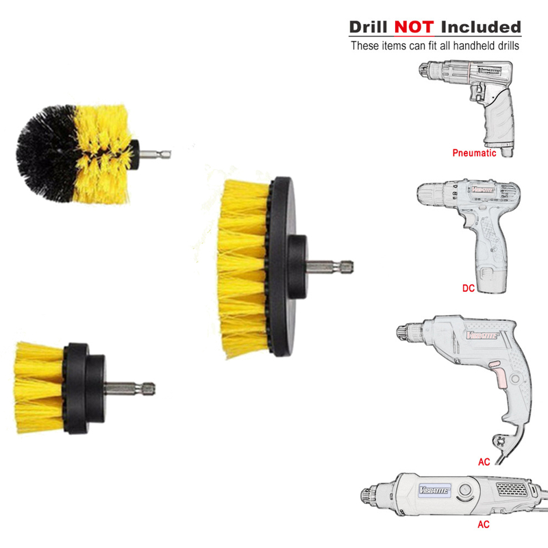 3Pcs Ronde Volledige Elektrische Haren Boor Borstel Rotary Cleaning Tool Set Scrubber Schoonmaak Tool Borstels Wasstraat Hulpmiddel