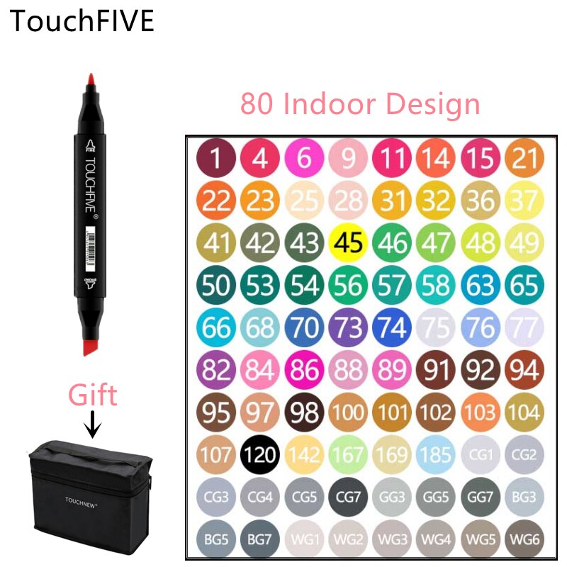 TouchFIVE-rotuladores de fieltro con Alcohol, bolígrafos de doble punta permanente para artista, suministros escolares de arte, marcadores para bocetos de Manga, 30/40/60/80: 80 Color Indoor