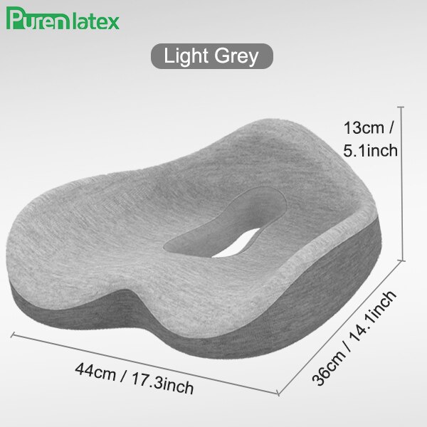 Purenlatex Chair Cushion Set Memory Foam Seat Cushion Lumbar Support Orthopedic Pillow Protect Coccyx Relieve Back Pain Car Seat: Light Grey Seat Cu