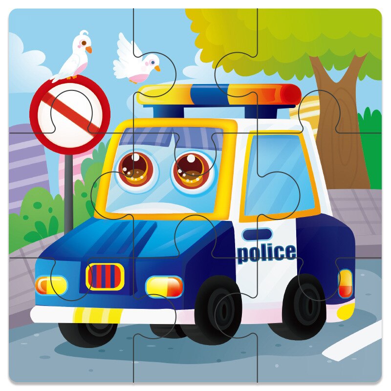 Baby Toys Wooden 3d Puzzle Cartoon Animal Intelligence Kids Educational Brain Teaser Children Tangram Shapes Learning Jigsaw Toy: Police car