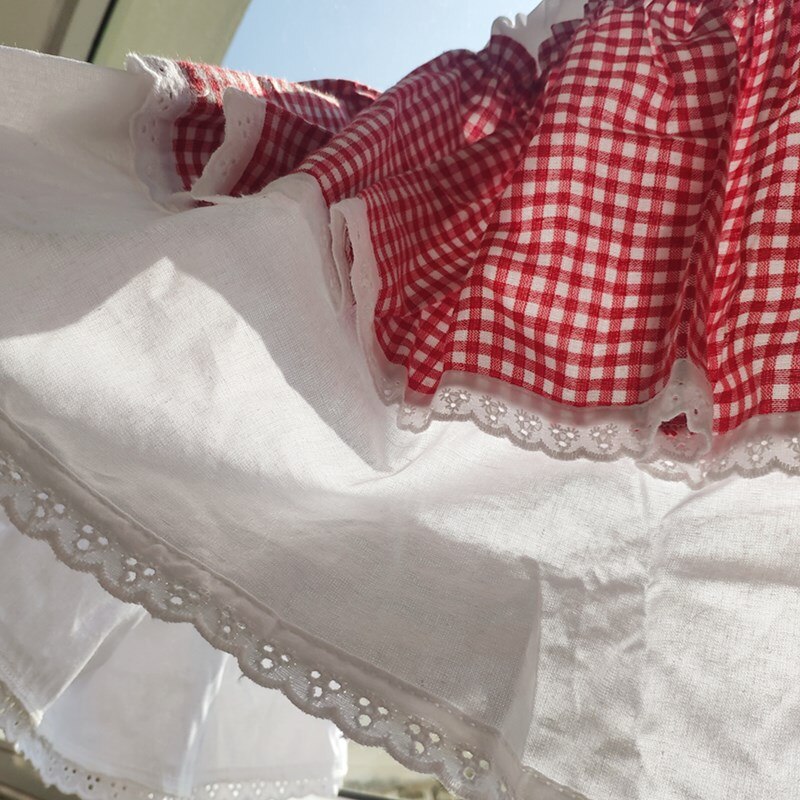 Rød rutete mønster skap kort gardin. gardiner i bomull i dobbeltlag. dekorativ halvgardin. dørgardin.