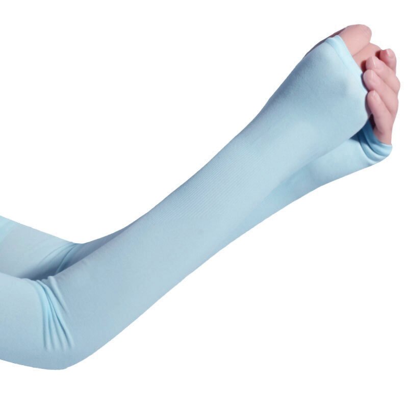 Women Long Gloves Ice Silk Sunscreen Arm Sleeves Sun UV Protection Arm Warmer Half Finger Sleeves: Blue
