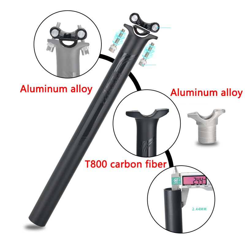 TOSEEK-tija de sillín para bicicleta de montaña T800, fibra de carbono, ultraliviana, 230g, 27,2/30,8/31,6mm