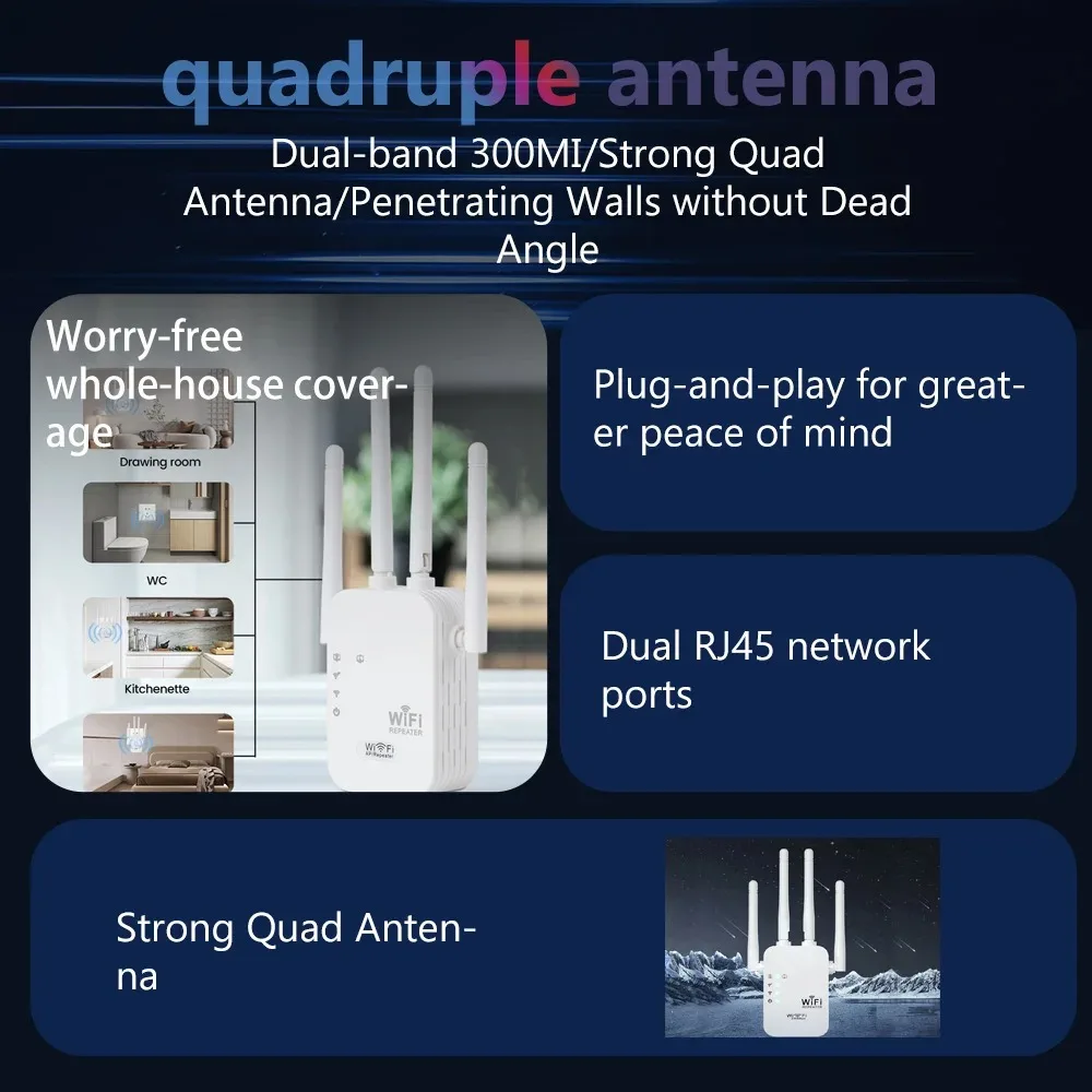 EU US Plugs 5G WiFi Wireless WiFi Repeater Wifi Signal Booster Dual-Band 2.4G Extender 802.11bgn Gigabit WiFi Amplifier WPS Rout