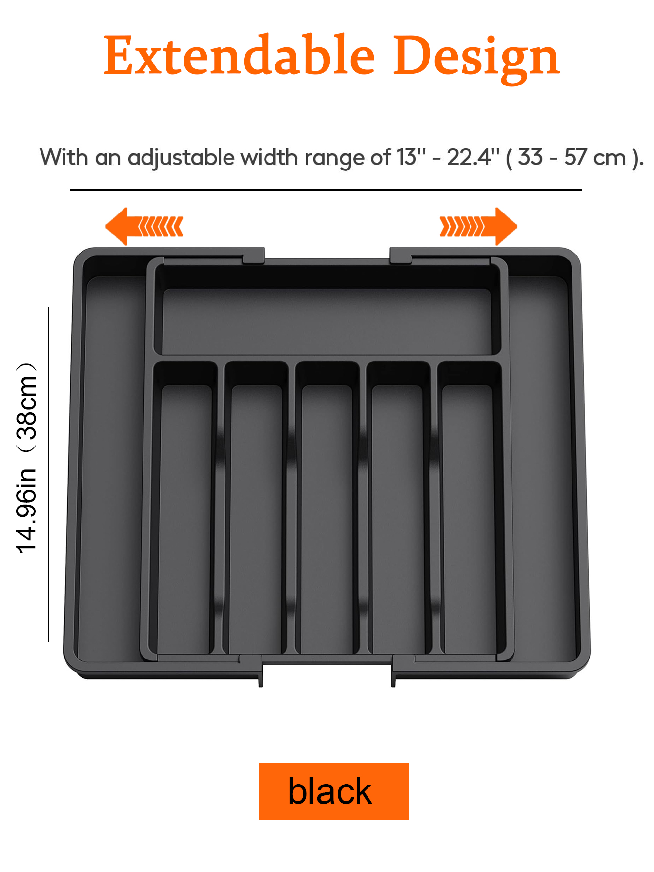 Expandable Kitchen Drawer Organizer - Adjustable Retractable Cutlery Storage Box with Dividers for Utensils, Home Organization: black