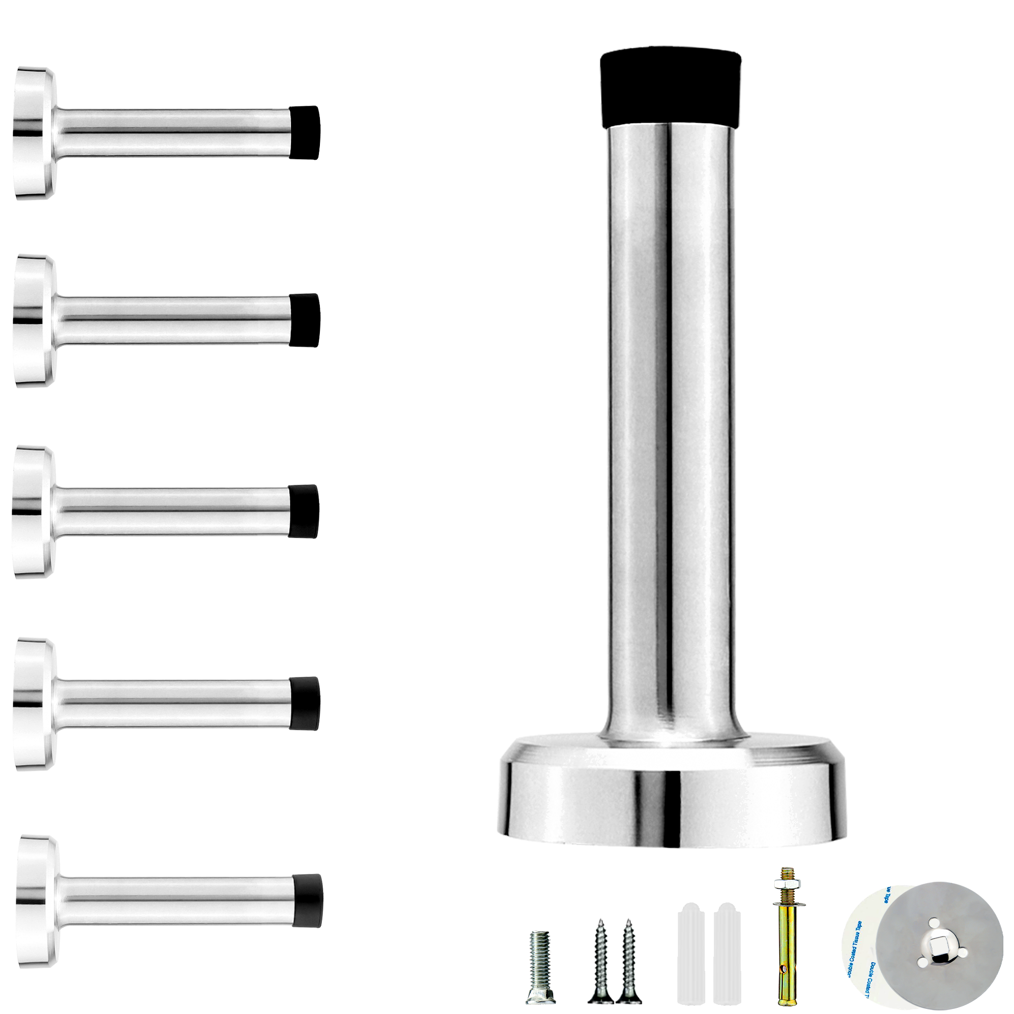 Door Stopper, Rubber Door Stop - Wall Mounted with Dual Installation (Adhesive & Screws) - Stainless Steel T-Shaped Bumper with: Gold