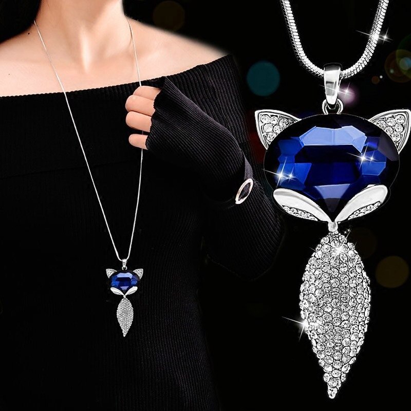 Lange halskæder og vedhæng geometrisk krystal statement halskæde til kvinder collier femme perle choker smykker: Blå