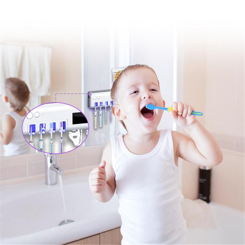 Automatische Ultraviolet Tandenborstel Sterilisator Uv Light Tandenborstel Houder Met Tandpasta Knijpen Dispenser Plank