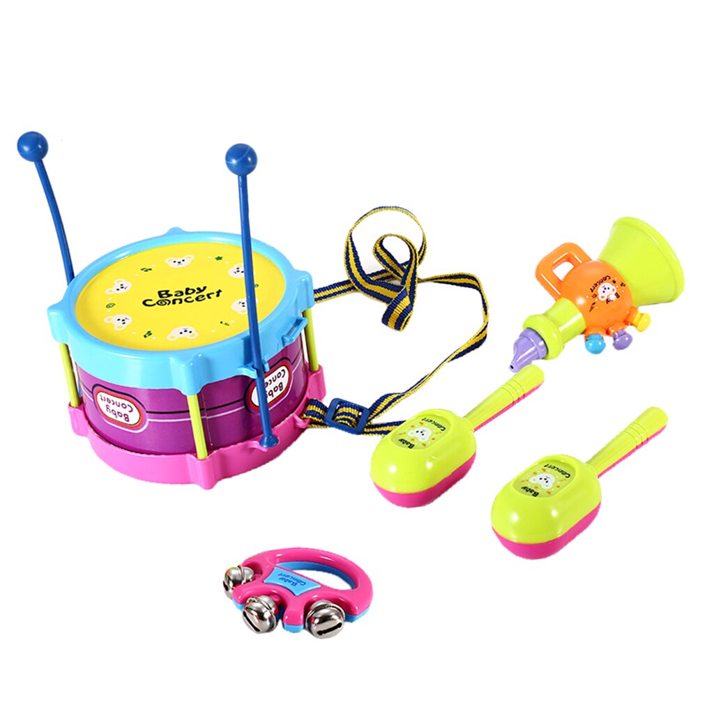 5 pièces tambour pilons Maracas hochets trompette enfants/bébé développement Instrument de musique jouet Playset