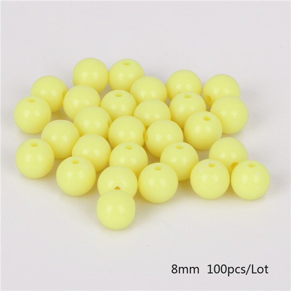 Dia . 8 mm hul ca. 1.8mm 100 stk diy perler skinnende plastik akryl løs afstandsstykke til gør det selv armbånd halskæde 20 farver: Lysegul