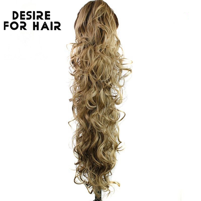 Desire Voor Haar 30Inch Lange 200G Hoge Temperatuur Synthetisch Krullend Paardenstaart Hair Extensions Met Claw Clip Haarstukken Voor vrouwen: green