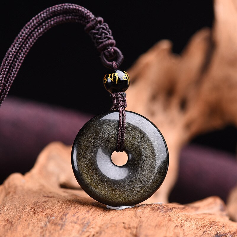 Natürliche Obsidian Hand-geschnitzt sicher schnalle anhänger Boutique schmuck regenbogen auge Obsidian Jade halskette: 3