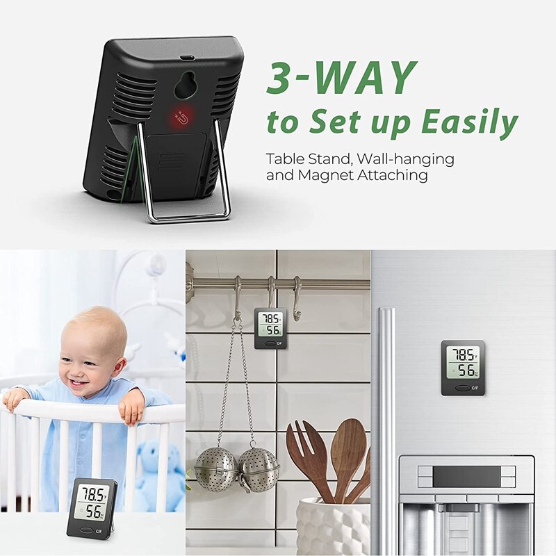 Humidity Gauge, Room Thermometer Hygrometer, Mini Size Indoor Thermometer with Air Comfort Indicator, Black