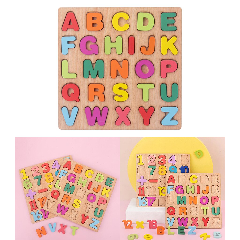 Wooden Board Colorful ABC Alphabet Number 3D Puzzle Kids Early Educational Toy Matching Letter Family Game Toys