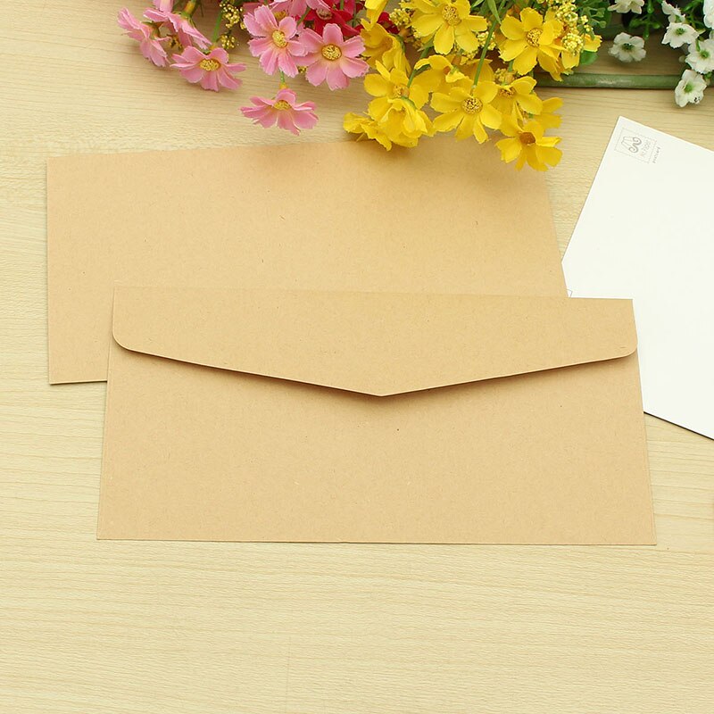 Kicute 50 stuks klassieke kraft blanco mini-papieren enveloppen met venster, envelop voor huwelijksuitnodiging
