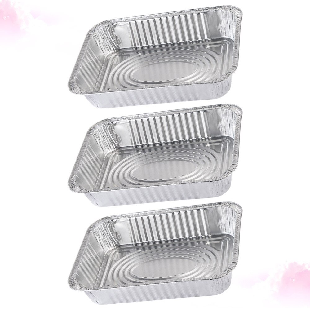 4 Stuks Wegwerp Bbq Drip Pan Aluminiumfolie Tin Barbecue Pan Voedsel Container Liner Trays Takeaway Verpakking Box Met Cover(3500Ml 3P: Silver 3pcs