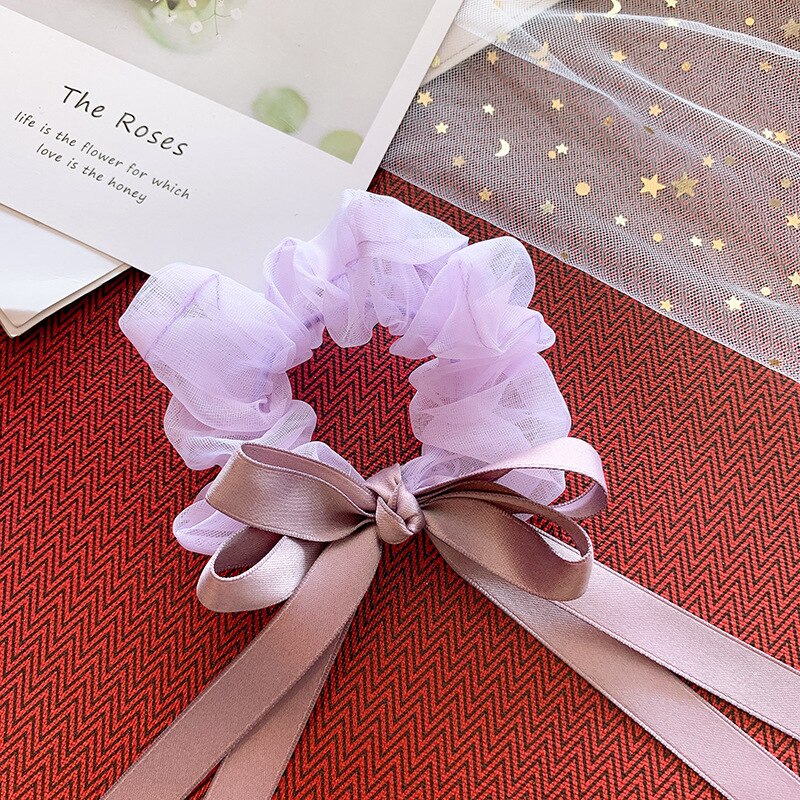 Large Ribbon Bowknot Hair Scruchies Girls Streamer Ponytail Holder Kids Flower Elastic Hair Bands Hair Ring Sweet Accessories: Purple
