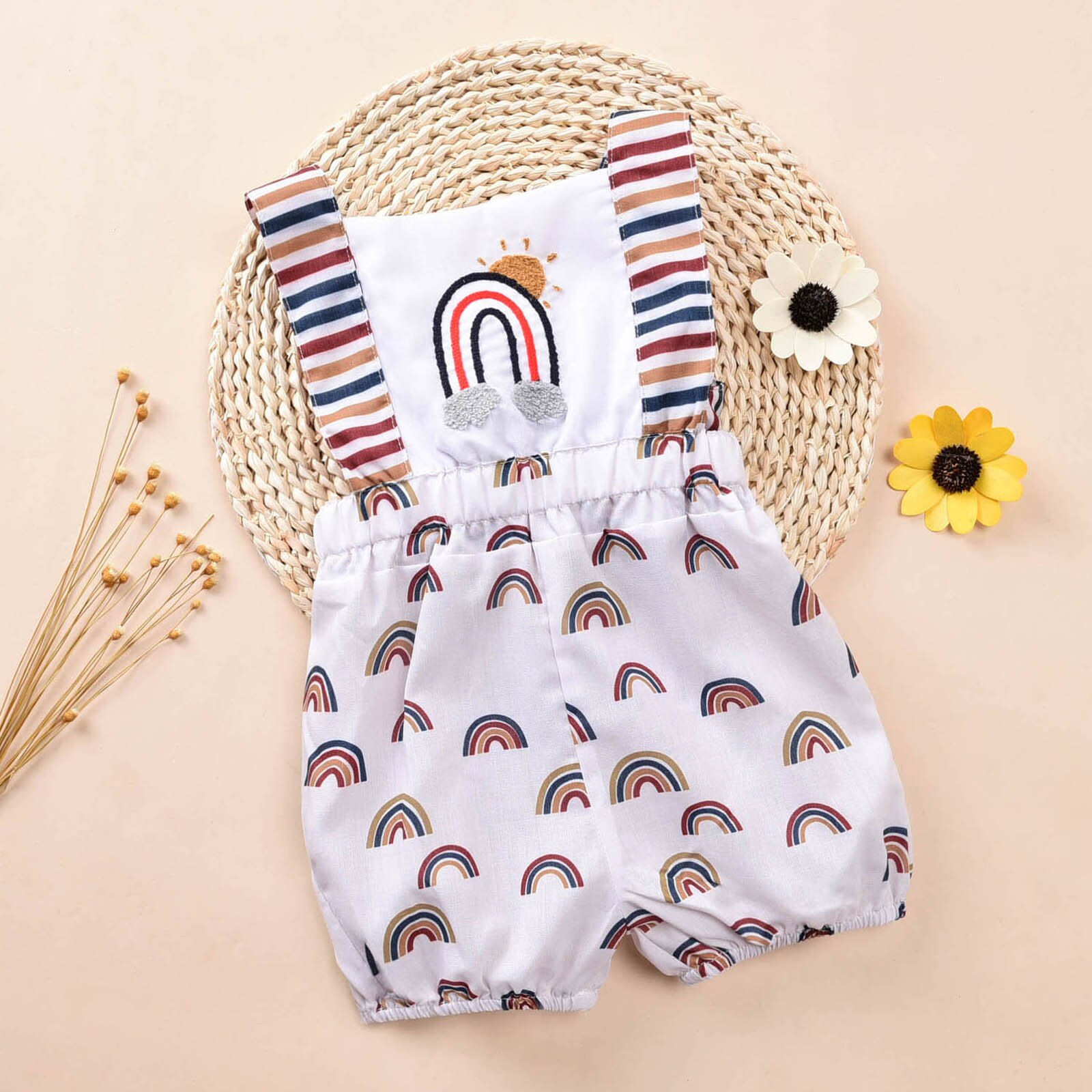 Pasgeboren Baby Jongen Meisje Regenboog Print Romper Mouwloos Backless Jumpsuit Bodysuit Zomer Rompertjes Voor Pasgeborenen