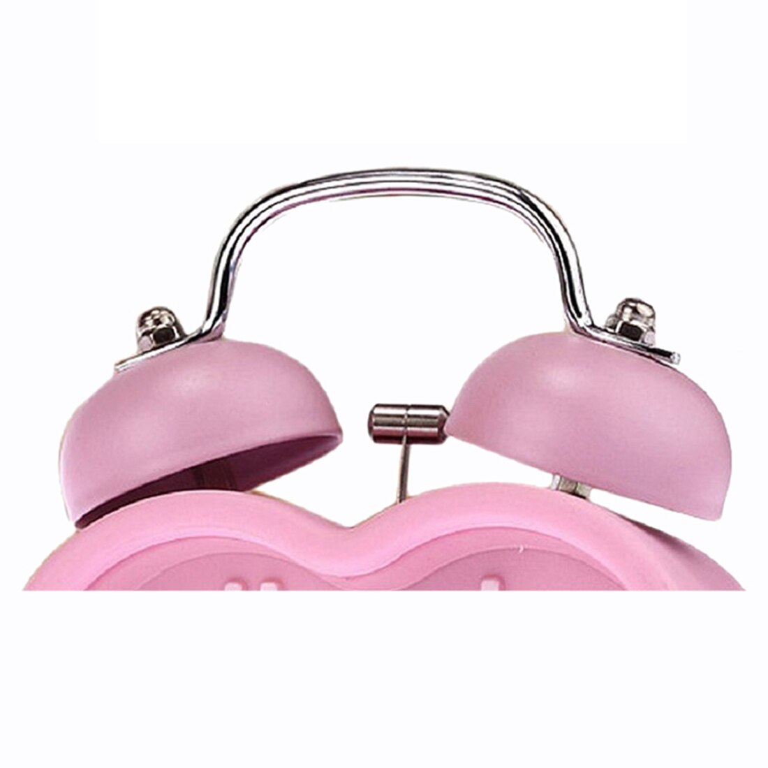 Cute Small Double-Bell Night Light Children Mini Quartz Alarm Clock Heart (Pink)