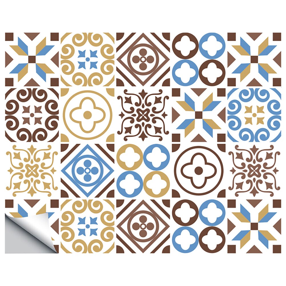 20pcs Title Stickers Waterproof Mosaic Wall Tile Stickers Retro Pattern Tile Floor Stair Sticker Bathroom Kitchen: B / 15X15cm