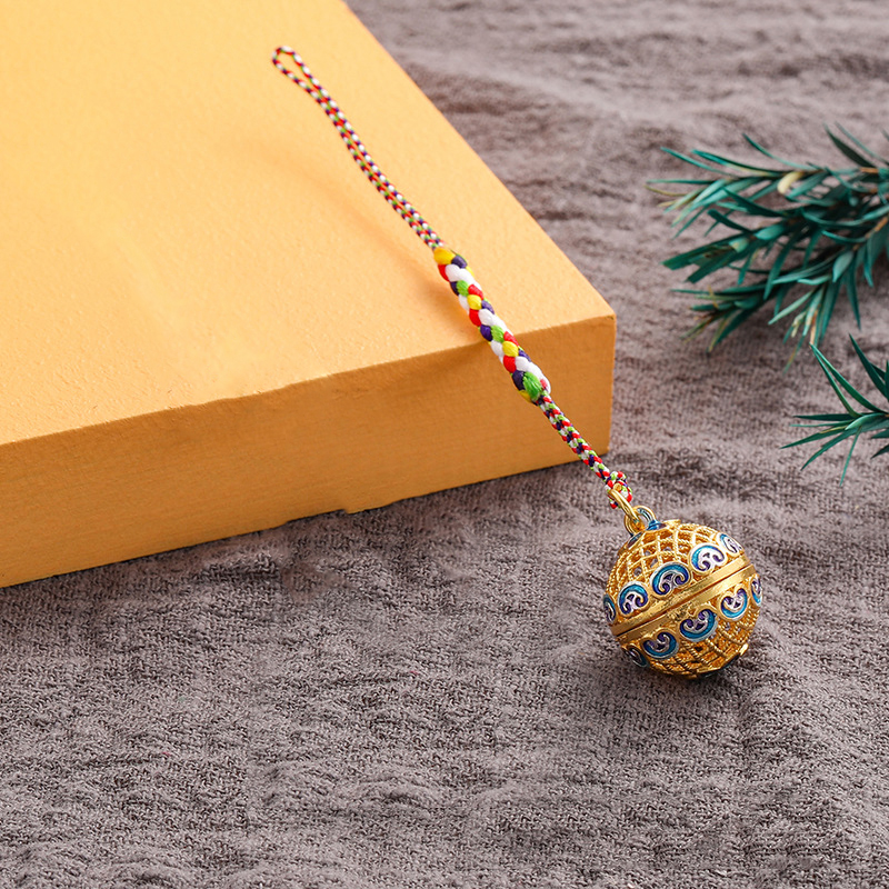 Cloisonne Caller Locket Colorful Braided Rope KeyChain Music Ball Aromatherapy Essential Oil Diffuser Trendy KeyRing Jewelry: WHITE
