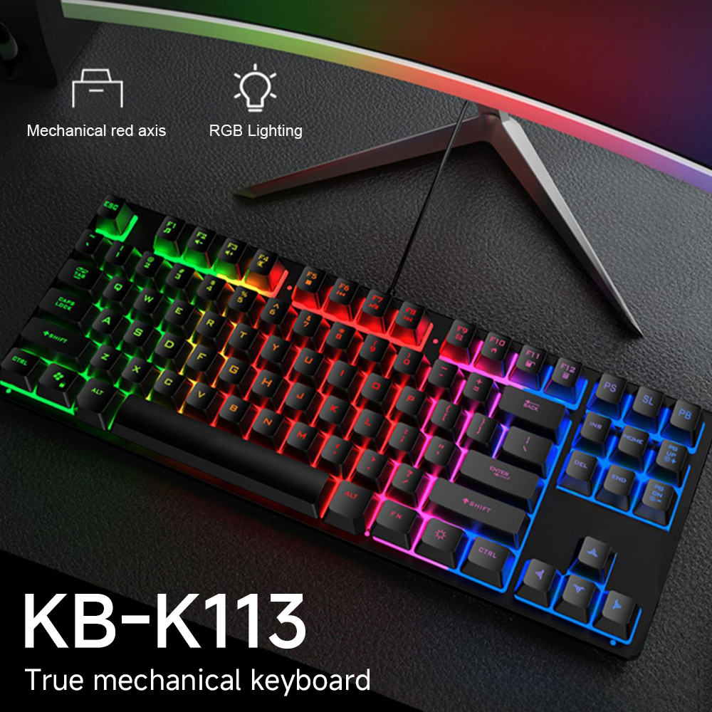 KB-K113 clavier mécanique 80% facteur de forme 87 touches clavier de jeu filaire touche complète échangeable à rétro-éclairage rvb pour ordinateur portable