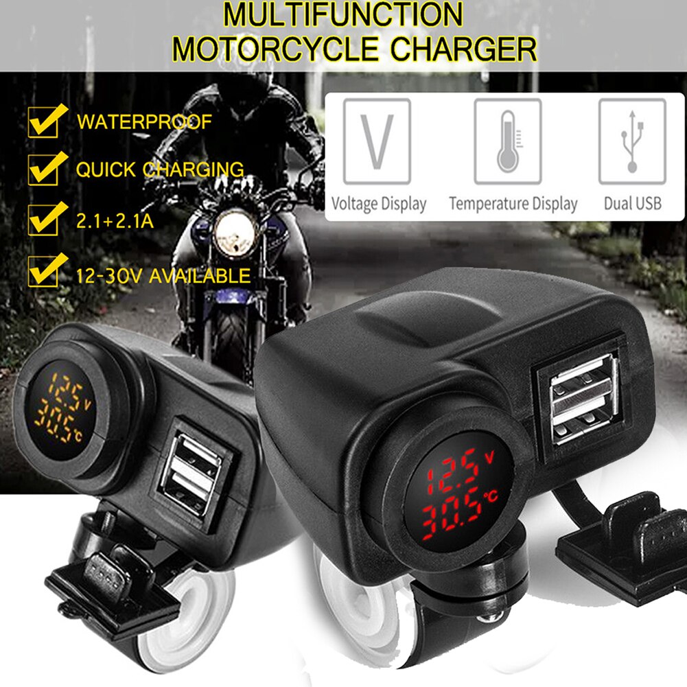 12-30v praktische motorfiets temperatuur dual ports usb lader voor buiten met voltmeter multifunctionele compacte aansluiting led display