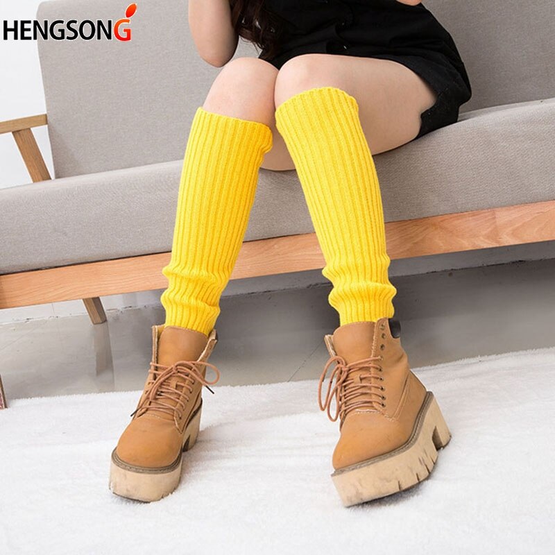 Calentadores deportivos de seguridad para mujer, calentadores largos de punto, calentador de piernas, calcetines de tubo de felpa suave, novedad, Invierno: yellow