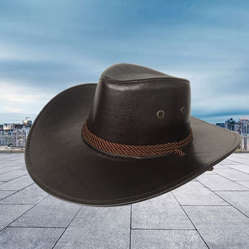 PU Leather Cowboy Hat Wide Brim Solid Color Caps For Gentleman Casual Travel Fancy Party Male Female Cowgirl Hats Cap