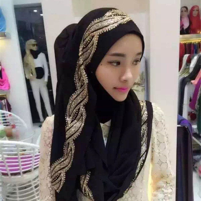 Fblus clurs dubai rejse skinnende tørklæde moske tørklæde dame chiffion farveblok hijab tørklæde sjal