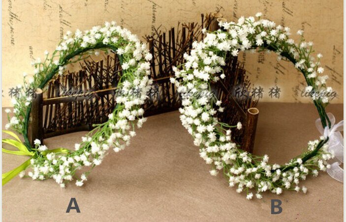 Hvid babysbreath simulation blomsterbuket kunstige blomster silke blomst dekorative blomster kranse bryllup brud hovedbeklædning: B