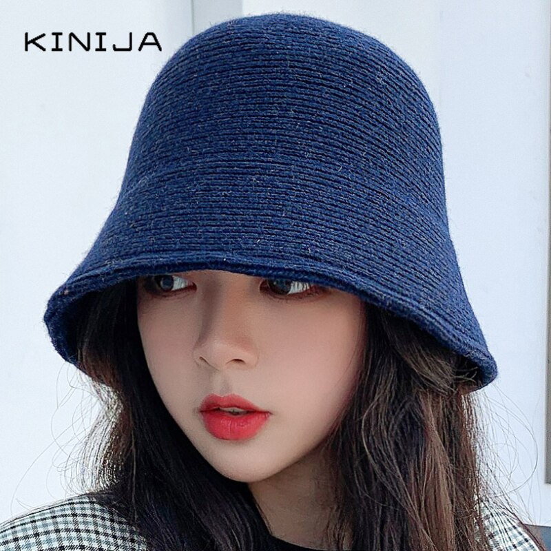 Women Wool Knitted Cylind Bucket Hat Korean Japanese Retro Autumn Winter Bell Cap Men Fisherman Hat Girl Fedora Hat