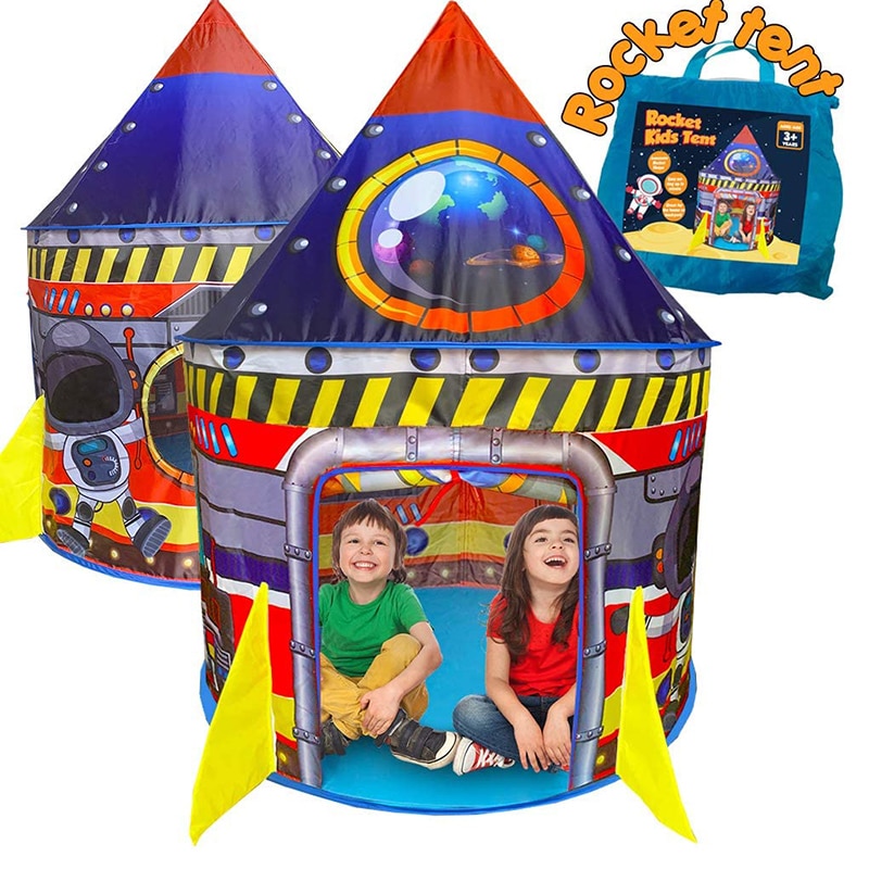 Rocket Ship Kids Play Tent Indoor Outdoor Pop Up Tent Kid Playhouse Conveniently Children's Tent Toys for Kids Boys Girls