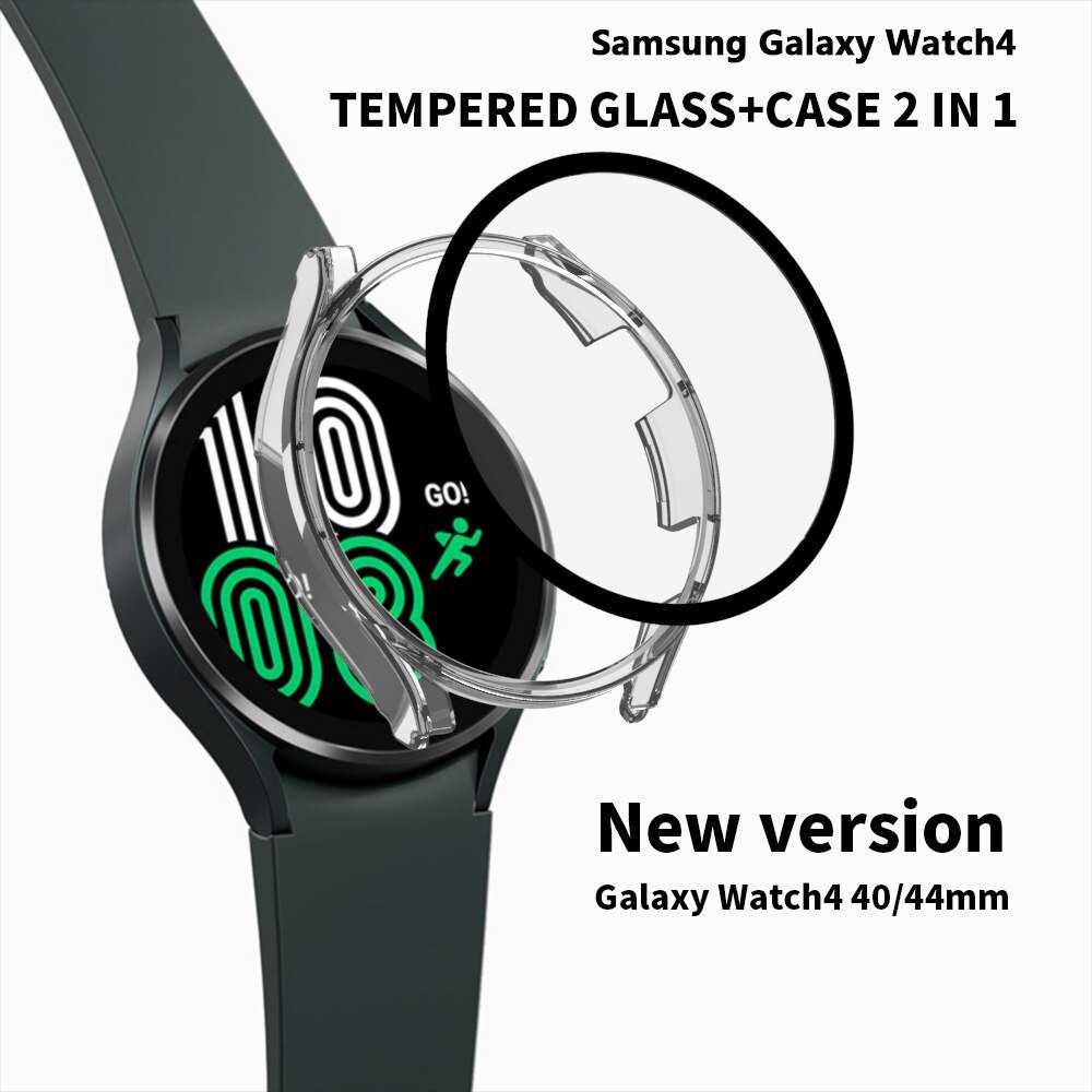 Coque étanche 2 en 1 + verre pour Samsung Galaxy Watch 4 40/44mm, protection complète PC pour montre 4 40 44mm