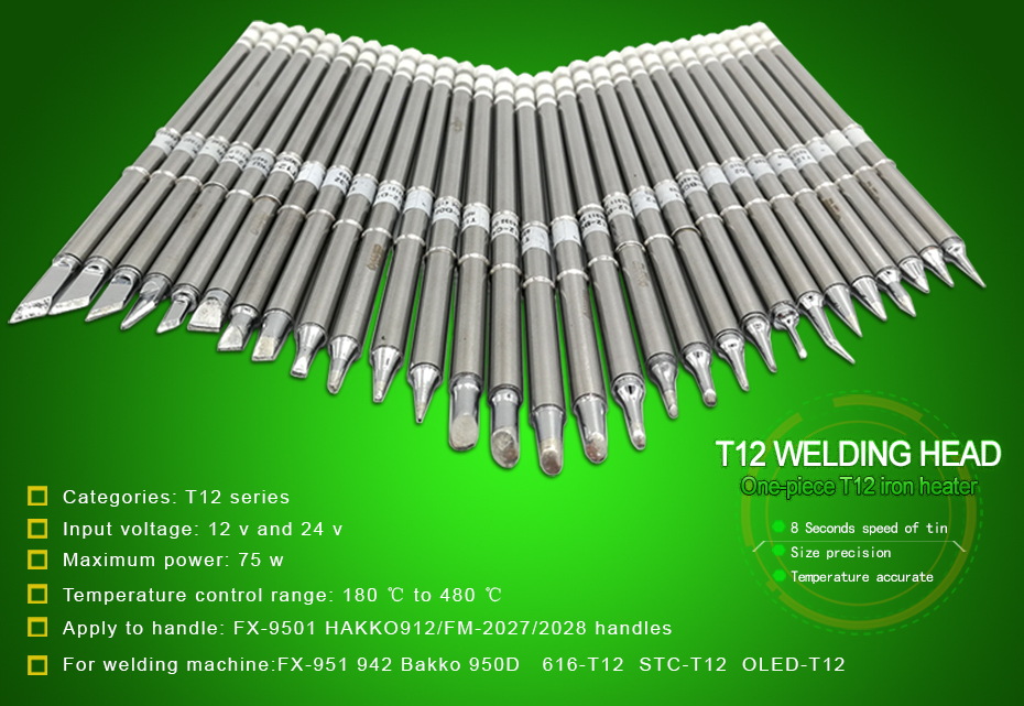 Puntas de soldador T12 de repuesto, varios modelos de puntas, punta de soldador eléctrico T12-B BC3 CF4 D4 D52 D16 IL JS02 J02