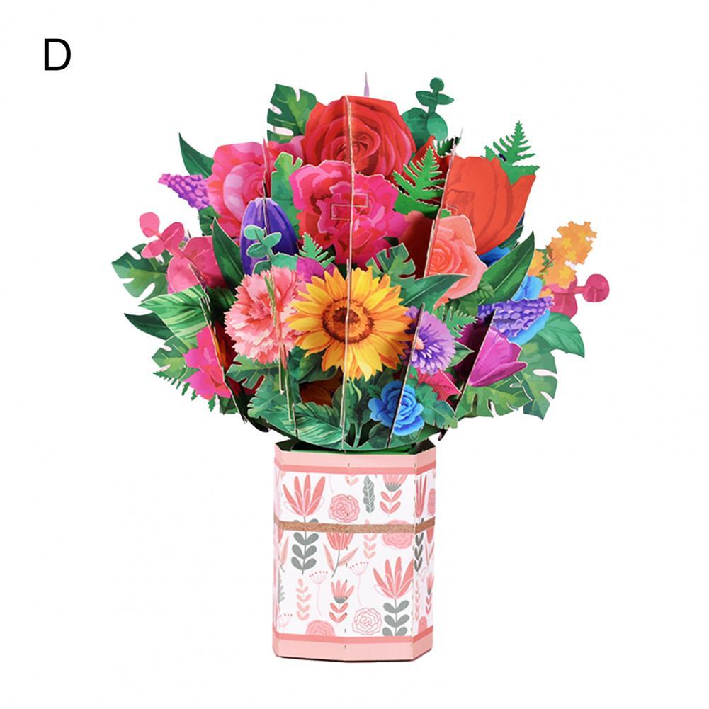 Small Attractive Mother Day Flower 3D Card Portable Flower Greeting Card Non-fading for Wedding: D