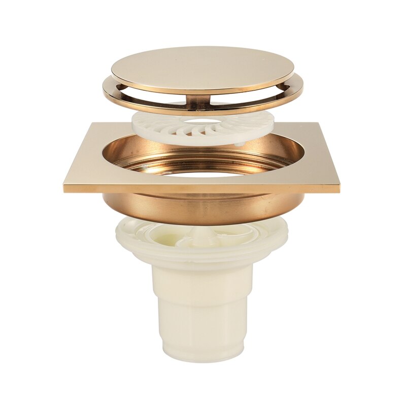Luxury Solid Brass Floor Drain Square Anti-Odor Floor Drain Bathroom Kitchen Balcony Bathtub Drain Shower Drain Shower Room Drai: gold