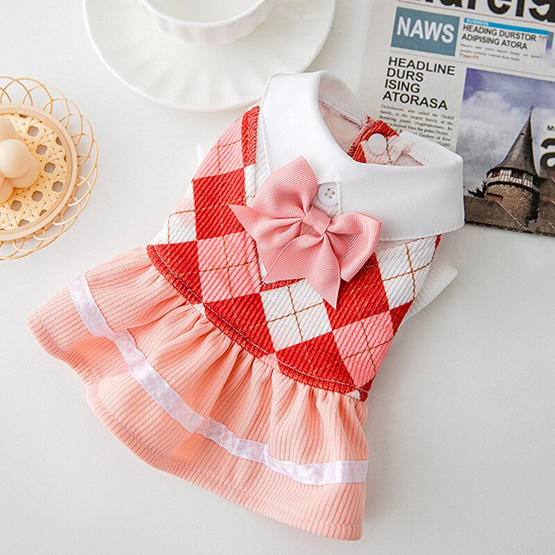 Vêtements de printemps et d&#39;été pour chat, vêtements fins de Style collégien pour Couple, vêtements pour petits chiens et chats, avec nœud à grille, pour chiot et fille: 01 / 7.5-10 kg Pets