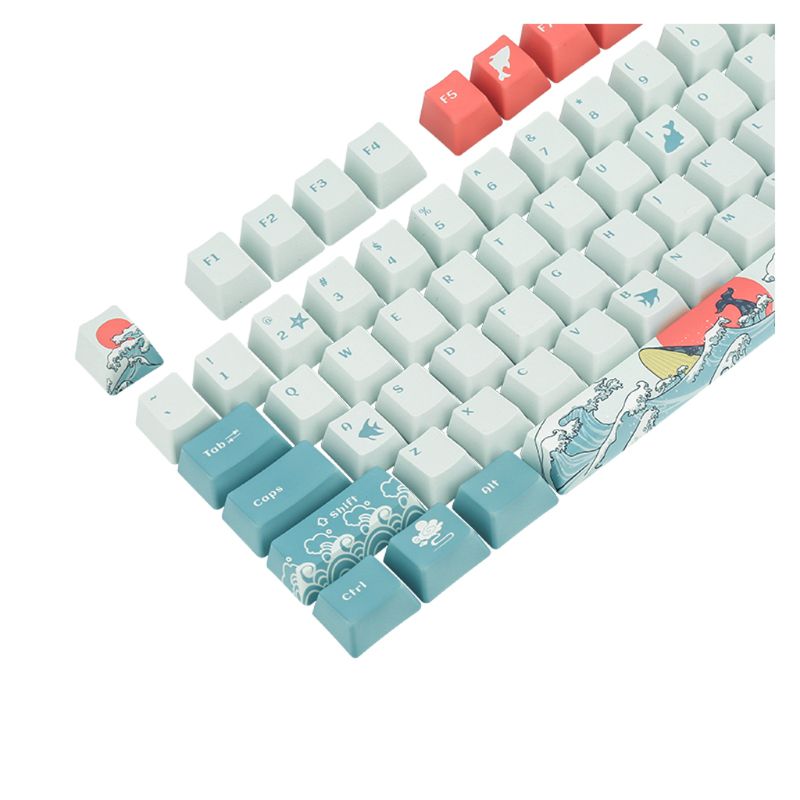 PBT Keycap Set - 108 Keys - Dye Sublimation - Ukiyo-e Sea Waves / Summer Lotus Designs