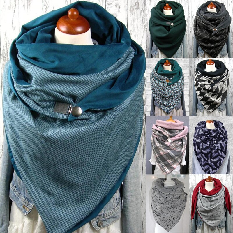 Foulard enroulé femme en cachemire | Imprimé écossais, style Triangle, boutons solides, décoration, écharpes chaudes en cachemire Pashmina