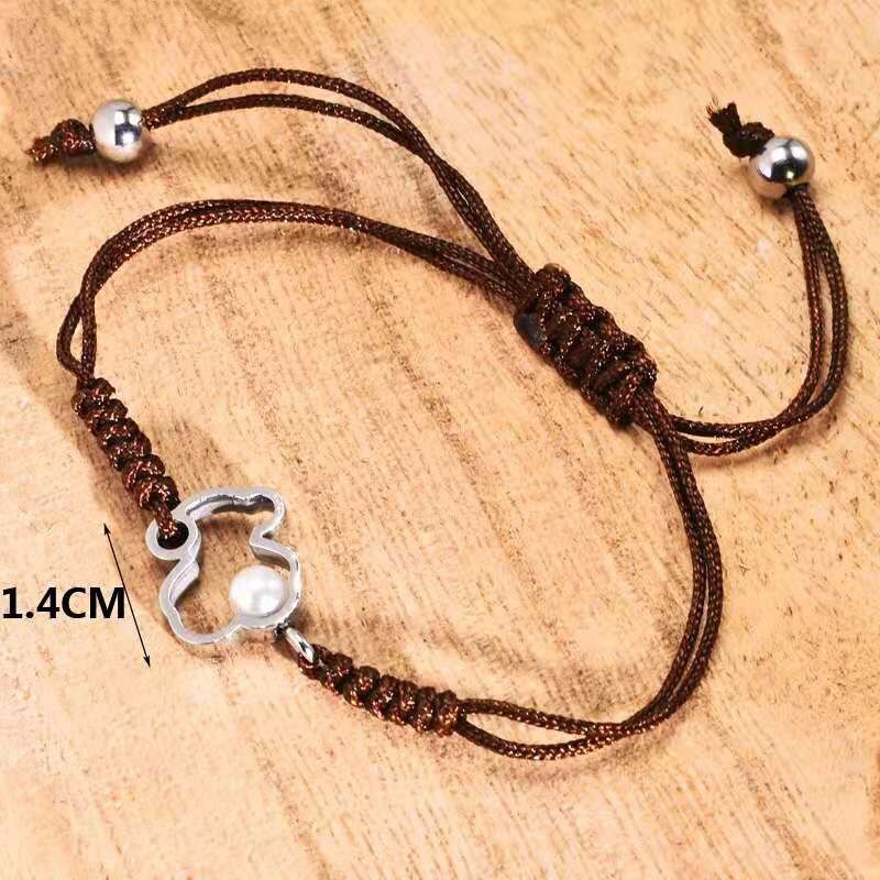 Women Men Punk Silver Color Rose Gold Titanium Steel Weave Bear Hollow Star Chain Leather Bracelets Pulseras Jewelry