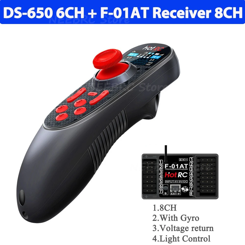 HOTRC DS650 DS-650 6CH 2,4G transmisor de sistema de Radio pantalla a Color Control remoto F-06A F-08A receptor de F-06AT para barco RC DS600