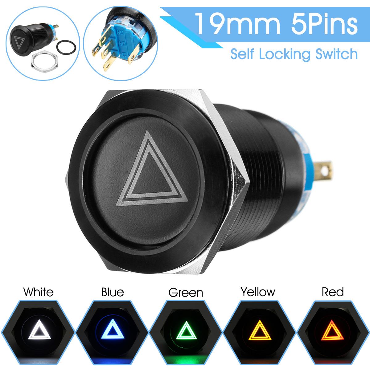 19mm Car LED Push Button Switch 12V Hazard Warning Light Switches Self-lock Momentary Waterproof For Truck Boat