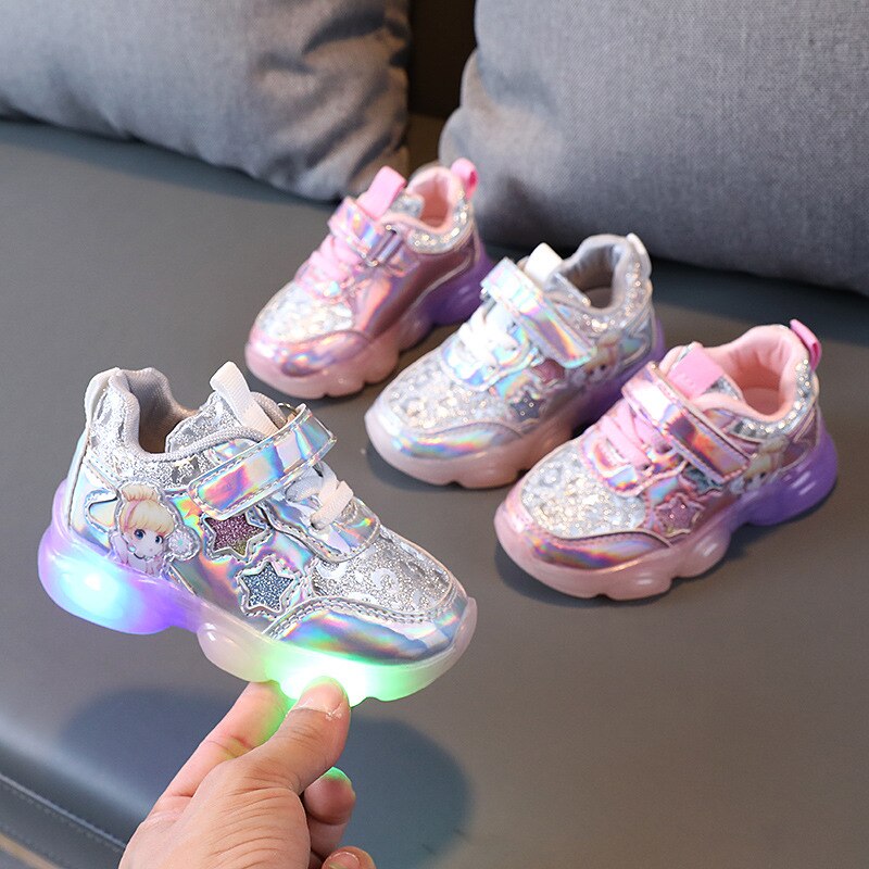 Botas bonitas con luces Led para niñas, zapatos brillantes suaves, Tenis de dibujos animados, , talla 21-30