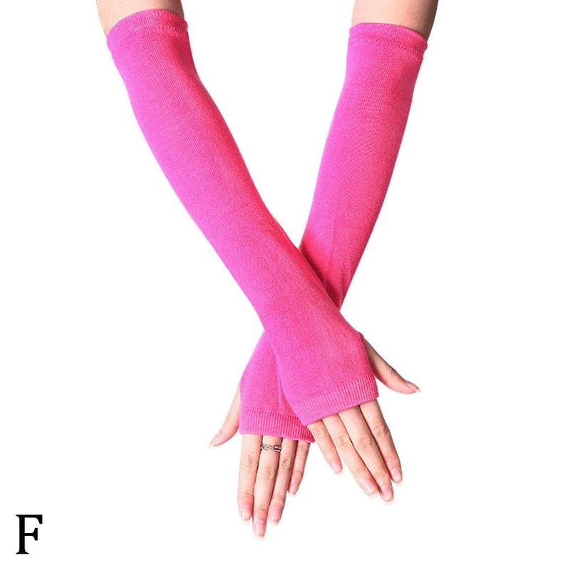 1 paio di morbido polso elastico lavorato a maglia senza dita mezze dita maniche da polso braccio caldo guanti lavorati a maglia donna inverno lungo senza dita G: F