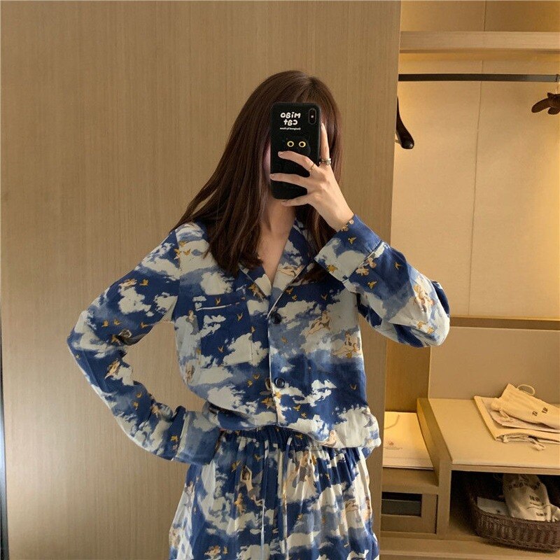 Qweek Vrouwen Pyjama Sexy Nachtkleding Angel Print Vrouwen Pijamas Vrouwelijke Zomer Nachtkledij Thuis Pak Pyjama Pigiama