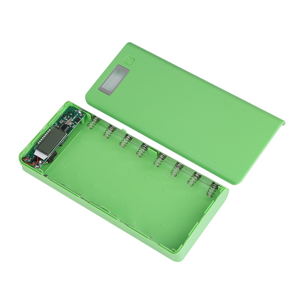 Battery Power Bank Box 4 Colors Battery Power Bank Shell Case 5V 2A Dual USB LCD Display Shell With 2 LED Light Indicator: Green
